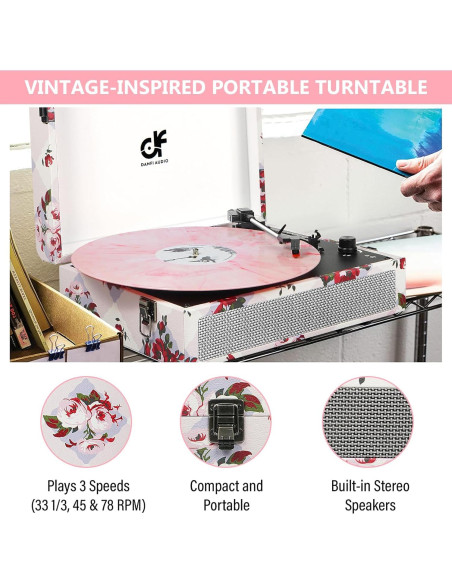 Reproductor de Vinilo Bluetooth DANFI AUDIO TE-012CK Rosa Retro