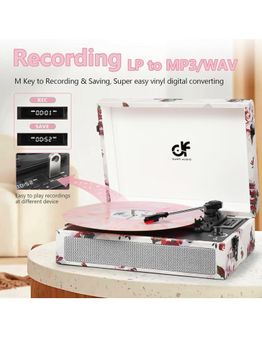 Reproductor de Vinilo Bluetooth DANFI AUDIO TE-012CK Rosa Retro