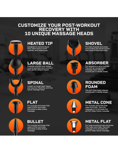 Pistola de Masaje LifePro LP-SNCUPLX con Calor y 10 Accesorios