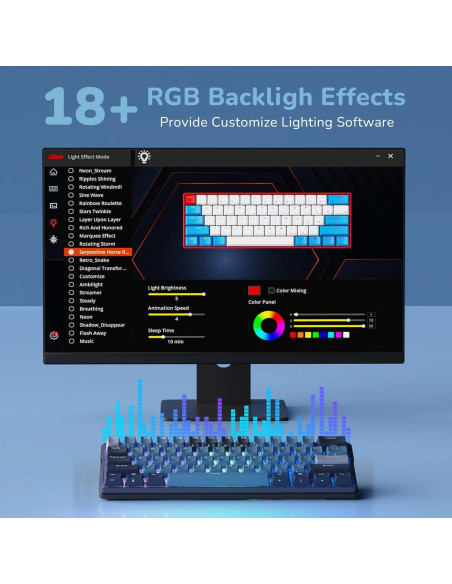 Teclado Mecánico RK ROYAL KLUDGE RK61 Plus Inalámbrico RGB