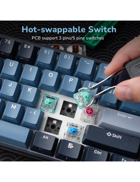 Teclado Mecánico RK ROYAL KLUDGE RK61 Plus Inalámbrico RGB