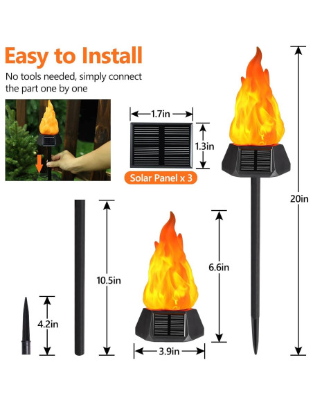 Luces de antorcha solar Toodour 50,8 cm LED a prueba de agua