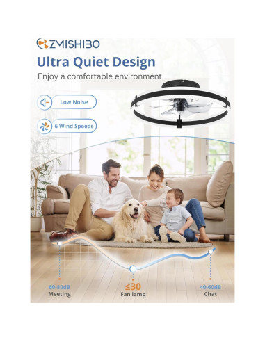 Ventilador de Techo ZMISHIBO con Luz LED y Control Remoto 50cm