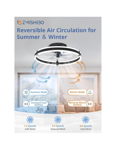 Ventilador de Techo ZMISHIBO con Luz LED y Control Remoto 50cm