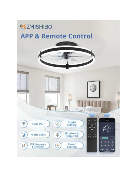 Ventilador de Techo ZMISHIBO con Luz LED y Control Remoto 50cm