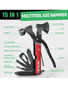 Hacha Multitool 15 en 1 DETDLIB Roja para Camping 2