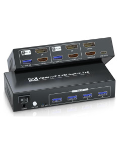 Interruptor KVM Doble Monitor HDMI DP 8K 60Hz 2 PCs USB 3.0