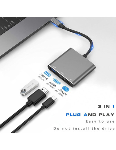 Adaptador USB-C a HDMI 4K Mindorlen con carga rápida