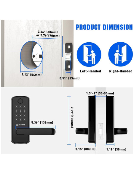 Cerradura Inteligente OLUMAT B28 Negra con Huella y App