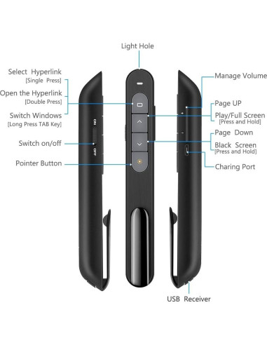 Clicker de Presentación DinoFire X16 Inalámbrico 100m USB