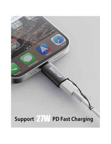 Adaptador USB C a Lightning BOUTOP 27W Carga Rápida 2 Pzs