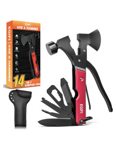 Hacha Multitool 14 en 1 EGIFI Roja para Camping y Supervivencia