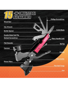 Hacha Multitool 14 en 1 EGIFI Roja para Camping y Supervivencia 2