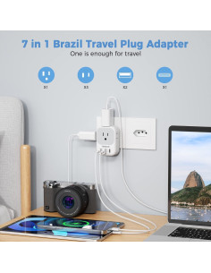 Adaptador de corriente TESSAN tipo N a Brasil 7 en 1 USB 2