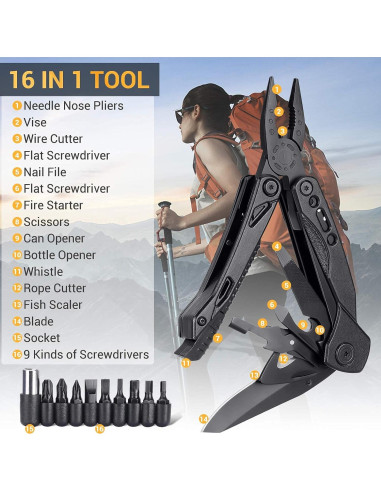 Cuchillo Multitool CRANACH 16 en 1 para Camping y Senderismo