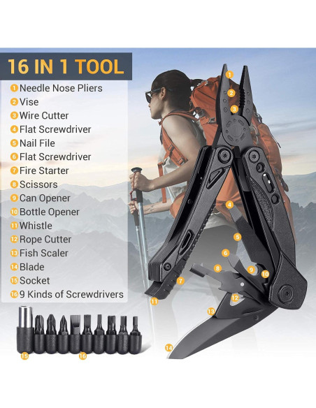 Cuchillo Multitool CRANACH 16 en 1 para Camping y Senderismo