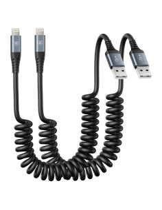 Cable de Carga Enrollado KIYODA 3FT Negro MFi para iPhone