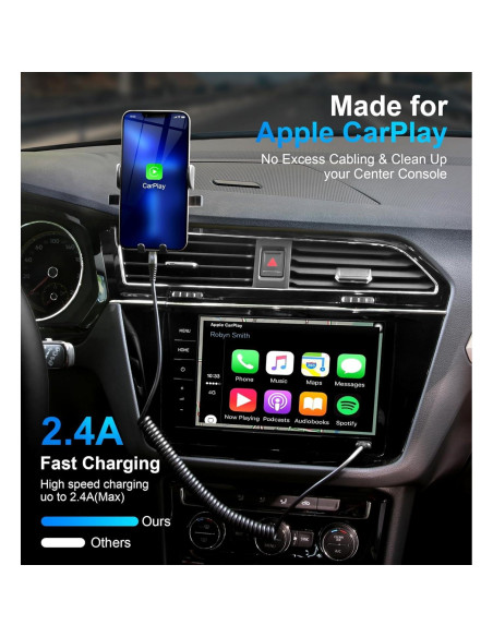 Cable de Carga Enrollado KIYODA 3FT Negro MFi para iPhone