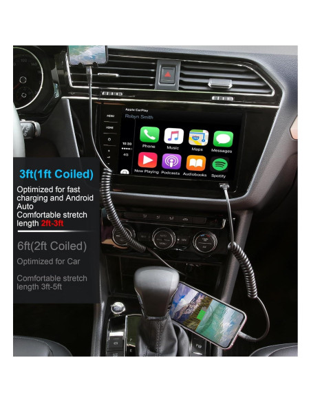 Cable de Carga Enrollado KIYODA 3FT Negro MFi para iPhone