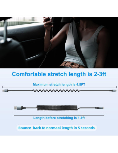 Cable de Carga Enrollado KIYODA 3FT Negro MFi para iPhone