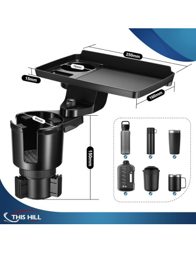 Bandeja para Portavasos This Hill 2 en 1 Ajustable para Coche