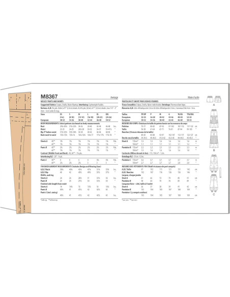 Kit de Patrón de Costura McCall M8367 para Pantalones y Cortos