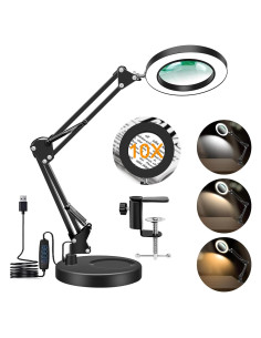 Lupa de 10X Hviww con Luz LED y Soporte Ajustable Negro