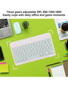 Teclado y Ratón POCREATION Bluetooth Verde Carga USB 10" 2