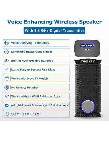 Altavoces Inalámbricos EARS para TV 5.8 GHz, Voz Clara