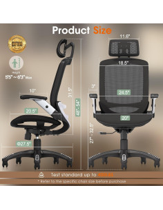 Silla de Oficina Ergonómica GABRYLLY Alta Espalda Negra 2