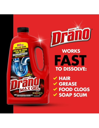 Drano Max Gel 80 Oz Removedor de Obstrucciones para Drenajes
