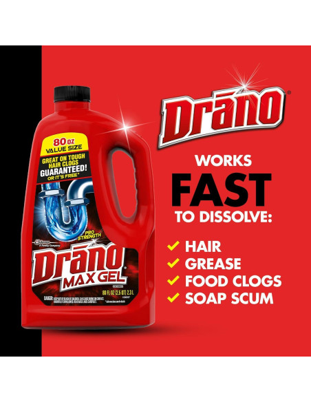 Drano Max Gel 80 Oz Removedor de Obstrucciones para Drenajes