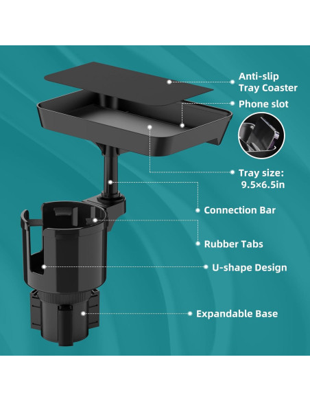 Bandeja para Portavasos de Coche TYKOR 24.1 cm Ajustable
