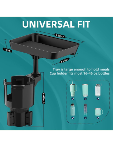 Bandeja para Portavasos de Coche TYKOR 24.1 cm Ajustable