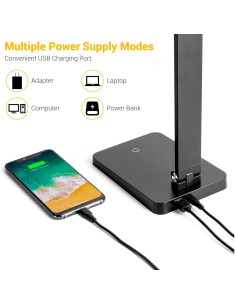 Lámpara de Escritorio LED BEST WORLD WLM390, 3 Niveles, USB 2