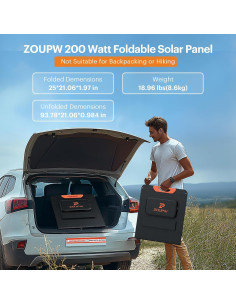 Panel Solar Plegable ZOUPW 200W Impermeable para Camping 2