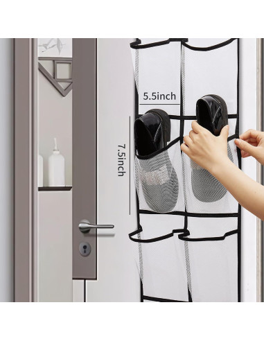 Organizador de Zapatos Colgante PVWSG, 14 Bolsillos Malla, Blanco