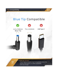 Adaptador de CA PowerSource 19.5V 65W Punta Azul 14Ft 2
