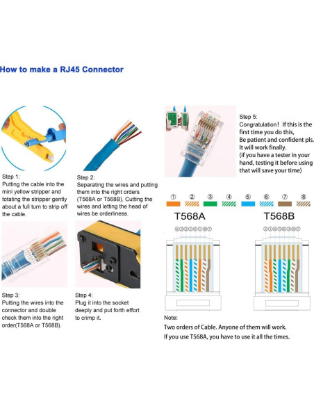Crimpador RJ45 Pasante CHZHLM con 50 Conectores Cat6 y Destripador
