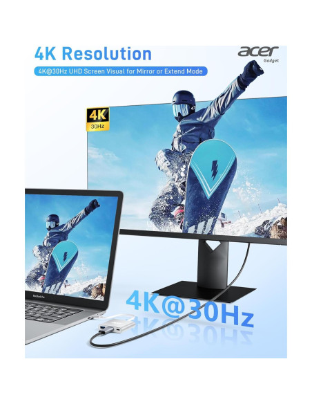 Adaptador USB C a HDMI Acer 4K 100W PD Plata