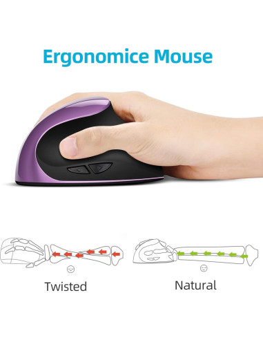 Ratón Ergonómico Inalámbrico Woddlffy RAAVEE Púrpura 6 Botones