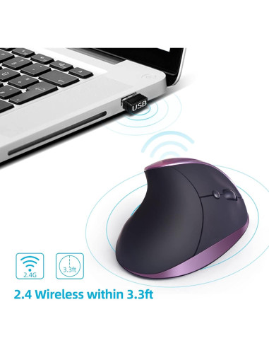 Ratón Ergonómico Inalámbrico Woddlffy RAAVEE Púrpura 6 Botones