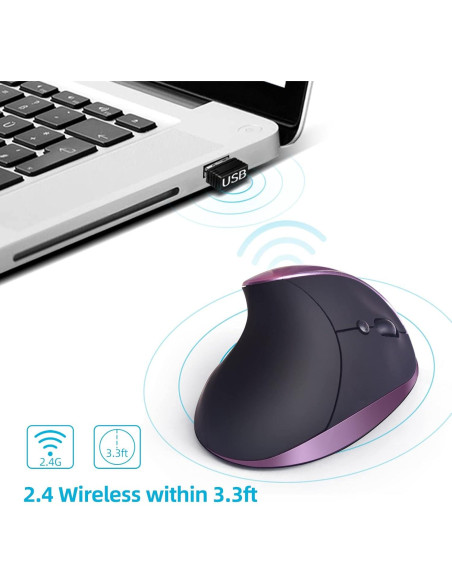 Ratón Ergonómico Inalámbrico Woddlffy RAAVEE Púrpura 6 Botones