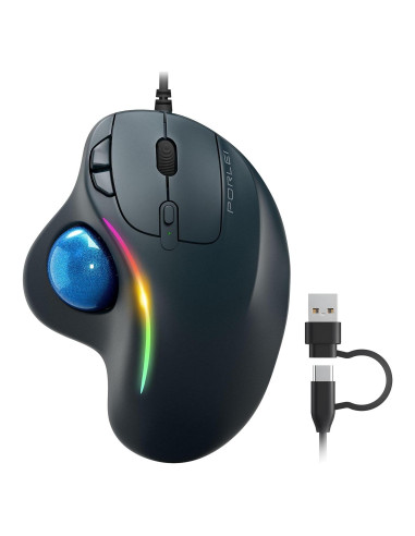 Ratón Trackball Ergonómico PORLEI Rojo, 5 DPI Ajustables