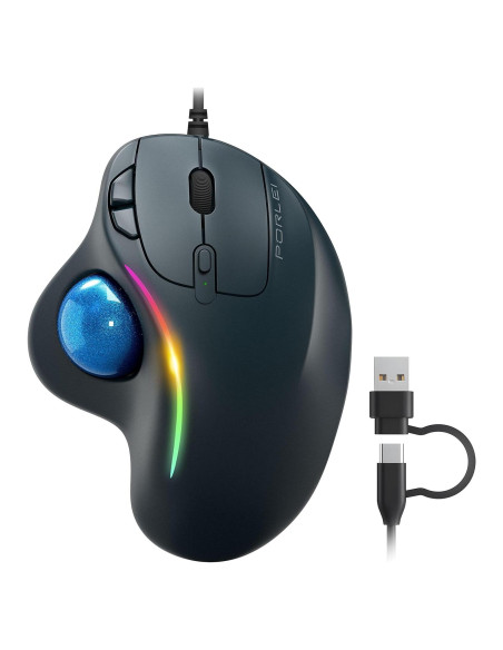 Ratón Trackball Ergonómico PORLEI Rojo, 5 DPI Ajustables