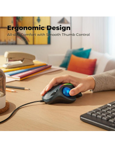 Ratón Trackball Ergonómico PORLEI Rojo, 5 DPI Ajustables 2