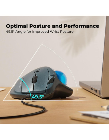 Ratón Trackball Ergonómico PORLEI Rojo, 5 DPI Ajustables