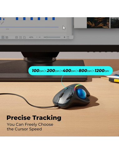 Ratón Trackball Ergonómico PORLEI Rojo, 5 DPI Ajustables