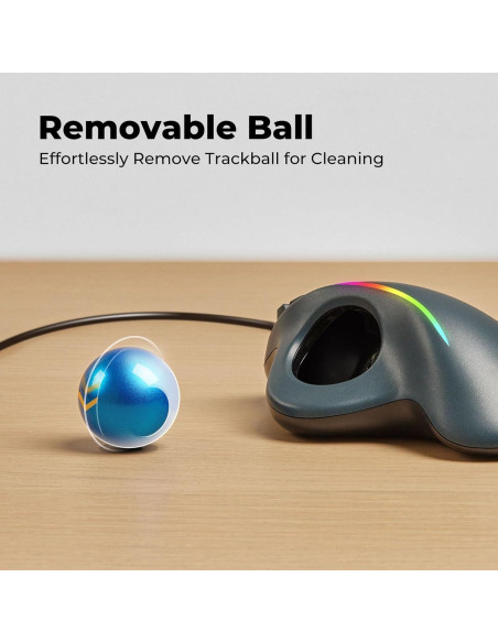 Ratón Trackball Ergonómico PORLEI Rojo, 5 DPI Ajustables