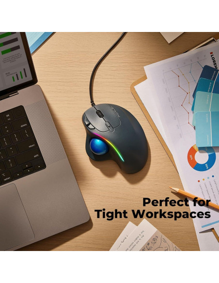 Ratón Trackball Ergonómico PORLEI Rojo, 5 DPI Ajustables